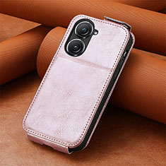 Coque Clapet Portefeuille Cuir S01D pour Asus Zenfone 9 Or Rose