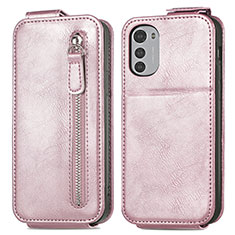 Coque Clapet Portefeuille Cuir S01D pour Motorola Moto E32s Or Rose