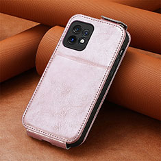 Coque Clapet Portefeuille Cuir S01D pour Motorola Moto Edge 40 Pro 5G Or Rose