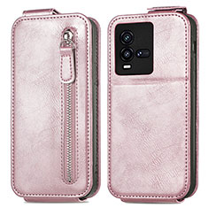 Coque Clapet Portefeuille Cuir S01D pour Vivo iQOO 9T 5G Or Rose