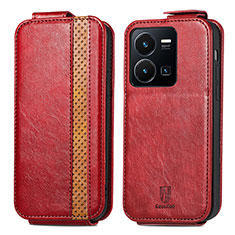 Coque Clapet Portefeuille Cuir S01D pour Vivo Y35 4G Rouge