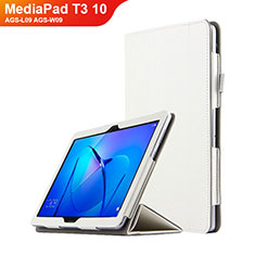 Coque Clapet Portefeuille Livre Cuir L04 pour Huawei MediaPad T3 10 AGS-L09 AGS-W09 Blanc