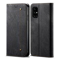 Coque Clapet Portefeuille Livre Tissu B01S pour Samsung Galaxy A51 4G Noir