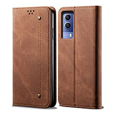 Coque Clapet Portefeuille Livre Tissu B01S pour Vivo T1x 5G Marron