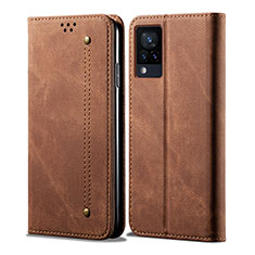 Coque Clapet Portefeuille Livre Tissu B01S pour Vivo V21e 4G Marron