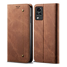 Coque Clapet Portefeuille Livre Tissu B01S pour Vivo V21s 5G Marron