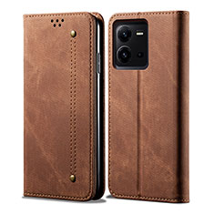 Coque Clapet Portefeuille Livre Tissu B01S pour Vivo V25e Marron