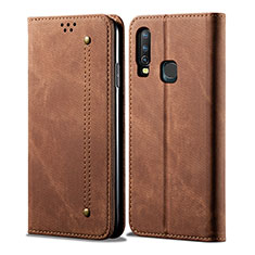 Coque Clapet Portefeuille Livre Tissu B01S pour Vivo Y11 Marron