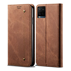 Coque Clapet Portefeuille Livre Tissu B01S pour Vivo Y21a Marron