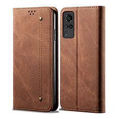 Coque Clapet Portefeuille Livre Tissu B01S pour Vivo Y31 (2021) Marron