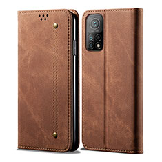 Coque Clapet Portefeuille Livre Tissu B01S pour Xiaomi Mi 10T Pro 5G Marron