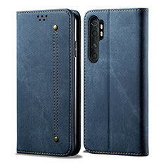 Coque Clapet Portefeuille Livre Tissu B01S pour Xiaomi Mi Note 10 Lite Bleu