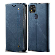 Coque Clapet Portefeuille Livre Tissu B01S pour Xiaomi POCO C3 Bleu