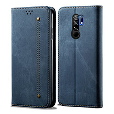 Coque Clapet Portefeuille Livre Tissu B01S pour Xiaomi Poco M2 Bleu