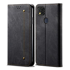 Coque Clapet Portefeuille Livre Tissu B01S pour Xiaomi Redmi 9 Activ Noir