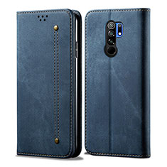 Coque Clapet Portefeuille Livre Tissu B01S pour Xiaomi Redmi 9 Bleu