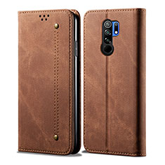 Coque Clapet Portefeuille Livre Tissu B01S pour Xiaomi Redmi 9 Prime India Marron