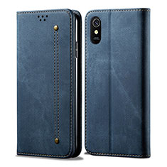 Coque Clapet Portefeuille Livre Tissu B01S pour Xiaomi Redmi 9A Bleu