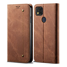 Coque Clapet Portefeuille Livre Tissu B01S pour Xiaomi Redmi 9C NFC Marron