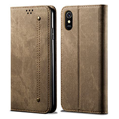 Coque Clapet Portefeuille Livre Tissu B01S pour Xiaomi Redmi 9i Kaki