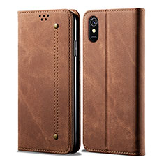 Coque Clapet Portefeuille Livre Tissu B01S pour Xiaomi Redmi 9i Marron