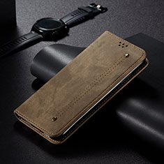 Coque Clapet Portefeuille Livre Tissu B02S pour Xiaomi Mi Note 10 Lite Kaki