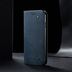 Coque Clapet Portefeuille Livre Tissu B02S pour Xiaomi Redmi 9 Bleu