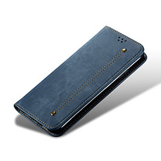 Coque Clapet Portefeuille Livre Tissu B03S pour Samsung Galaxy S21 Ultra 5G Bleu
