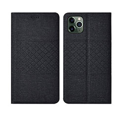 Coque Clapet Portefeuille Livre Tissu H01 pour Apple iPhone 11 Pro Noir