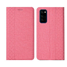 Coque Clapet Portefeuille Livre Tissu H01 pour Huawei Honor View 30 5G Rose