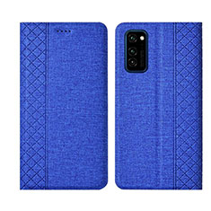 Coque Clapet Portefeuille Livre Tissu H01 pour Huawei Honor View 30 Pro 5G Bleu