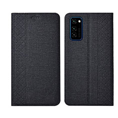 Coque Clapet Portefeuille Livre Tissu H01 pour Huawei Honor View 30 Pro 5G Noir