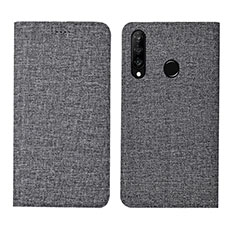 Coque Clapet Portefeuille Livre Tissu H01 pour Huawei Nova 4e Gris