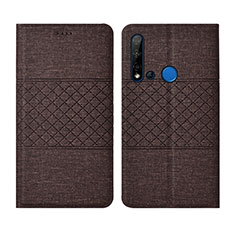 Coque Clapet Portefeuille Livre Tissu H01 pour Huawei Nova 5i Marron