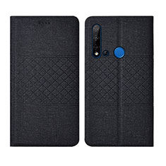 Coque Clapet Portefeuille Livre Tissu H01 pour Huawei Nova 5i Noir
