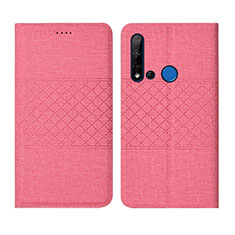 Coque Clapet Portefeuille Livre Tissu H01 pour Huawei Nova 5i Rose