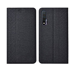 Coque Clapet Portefeuille Livre Tissu H01 pour Huawei Nova 6 5G Noir