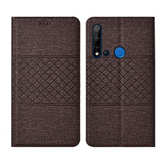 Coque Clapet Portefeuille Livre Tissu H01 pour Huawei P20 Lite (2019) Marron