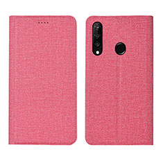 Coque Clapet Portefeuille Livre Tissu H01 pour Huawei P30 Lite XL Rose