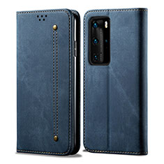 Coque Clapet Portefeuille Livre Tissu H01 pour Huawei P40 Pro Bleu