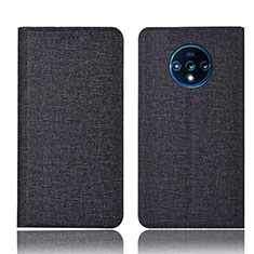 Coque Clapet Portefeuille Livre Tissu H01 pour OnePlus 7T Noir
