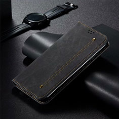 Coque Clapet Portefeuille Livre Tissu H01 pour Oppo Find X2 Noir