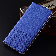 Coque Clapet Portefeuille Livre Tissu H01 pour Oppo K1 Bleu