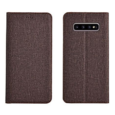 Coque Clapet Portefeuille Livre Tissu H01 pour Samsung Galaxy S10 Plus Marron