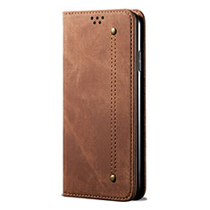 Coque Clapet Portefeuille Livre Tissu H01 pour Vivo Y50 Marron