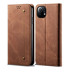 Coque Clapet Portefeuille Livre Tissu H01 pour Xiaomi Mi 11 Lite 4G Marron