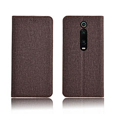 Coque Clapet Portefeuille Livre Tissu H01 pour Xiaomi Mi 9T Marron