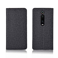 Coque Clapet Portefeuille Livre Tissu H01 pour Xiaomi Mi 9T Noir