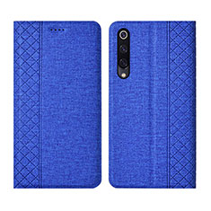 Coque Clapet Portefeuille Livre Tissu H01 pour Xiaomi Mi A3 Bleu