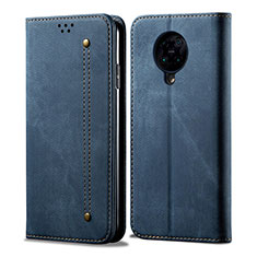 Coque Clapet Portefeuille Livre Tissu H01 pour Xiaomi Poco F2 Pro Bleu